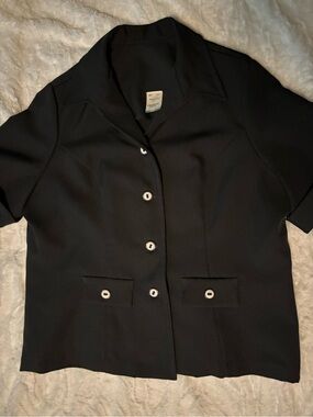 Women’s Vintage Black Fitted Suit Coat Jacket Top Size 16.5 L/XL Short Sleeve